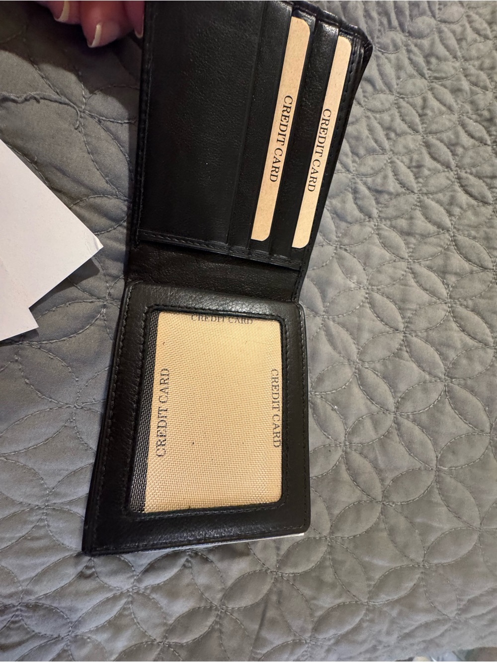 Leather Bi-Fold ID Wallet with Clear Window - Black